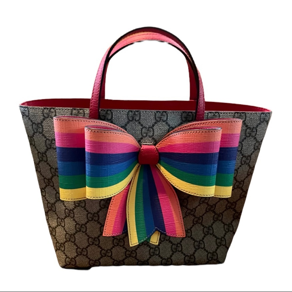NWOT GUCCI Children’s GG Supreme Rainbow Bow Tote 🌈
